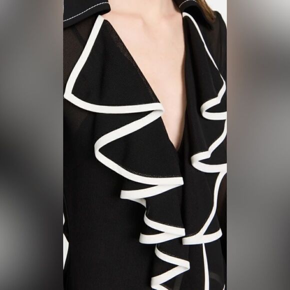 Proenza Schouler Solid Mesh ruffle dress Black/White 0 $1500 NWT - Picture 6 of 9